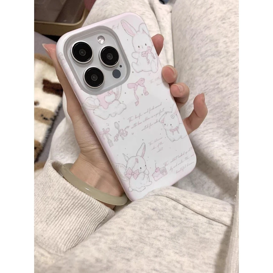 原创可爱淡粉色兔子菲林二合一手机壳适用苹果16promax/14pro小众