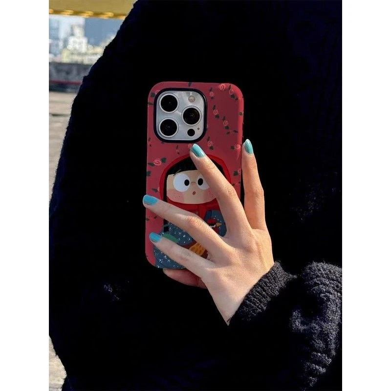 憨憨女孩苹果16promax手机壳iPhone15双层14Pro菲林13Plus日韩ins