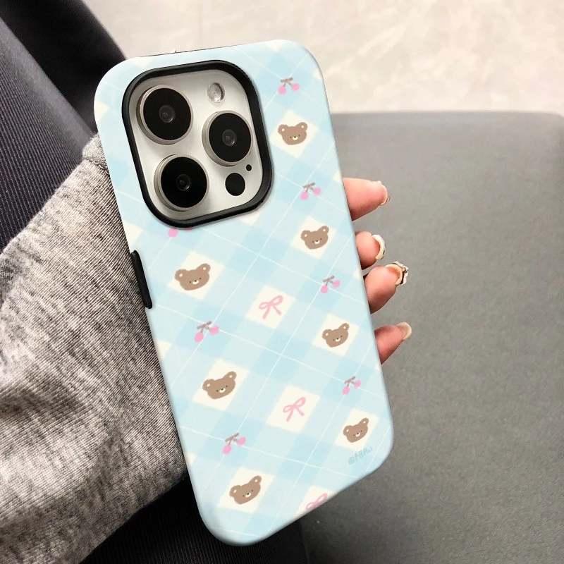 格子小熊双层菲林壳二合一菲林壳适用苹果/华为/小米OPPO/VIVO
