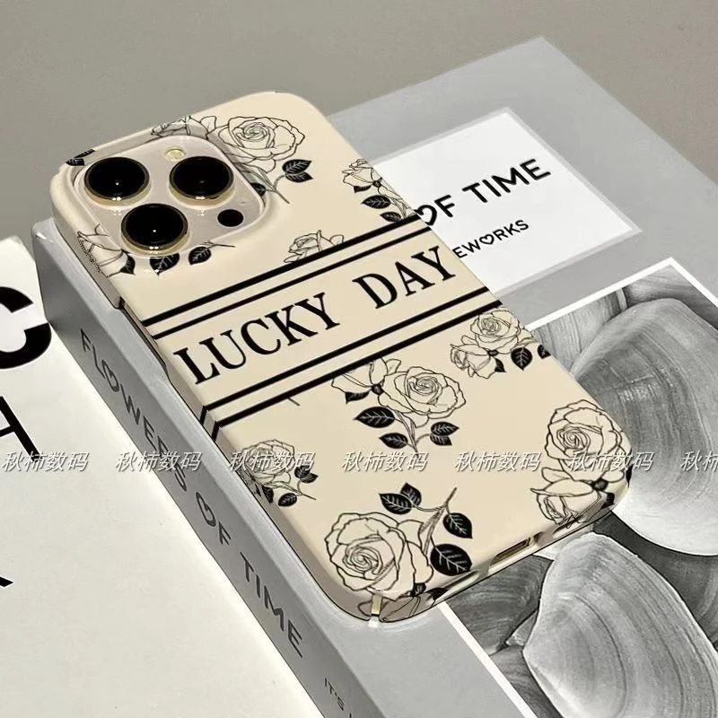 幸运玫瑰适用iPhone15苹果手机壳14菲林13全包12硬壳11亮面x简约