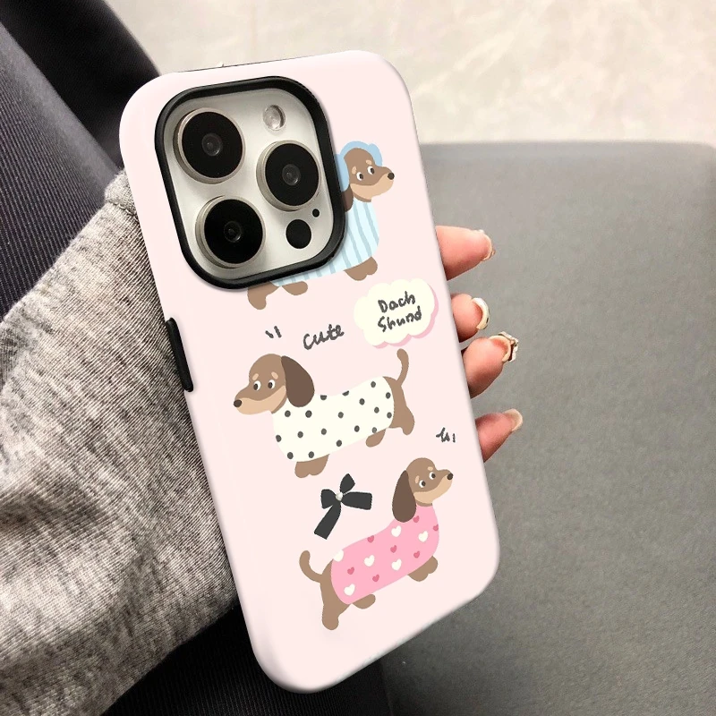 可爱少女斑点腊肠狗菲林二合一手机壳适用苹果16promax/14pro小众