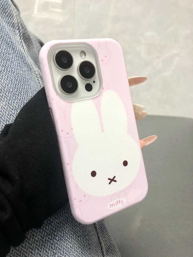 大脸兔双层菲林壳二合一适用于苹果16手机壳爱心ins卡通少女防摔