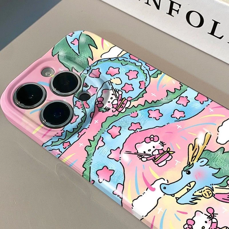 创意龙kt猫适用iPhone14promax手机壳苹果15菲林12全包硬壳11创意