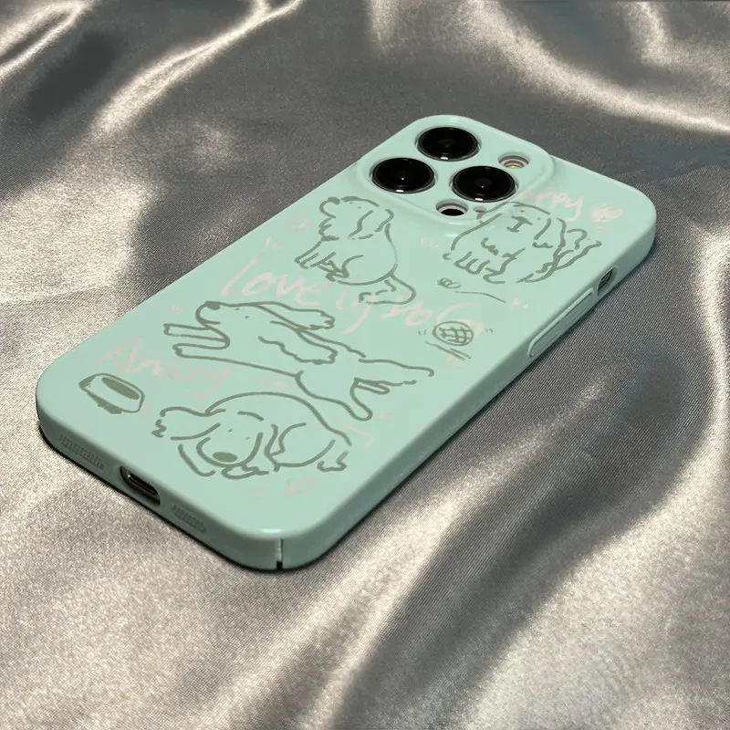 绿色可爱小狗适用苹果16promax手机壳iPhone15双层14Pro菲林