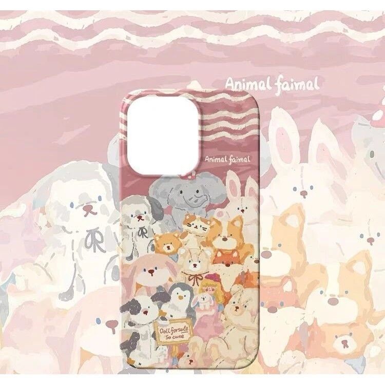 卡通动物家族苹果16promax手机壳iPhone15双层14Pro菲林13Plus