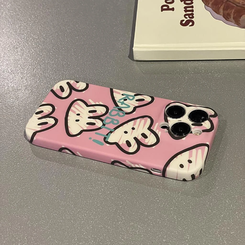 天壳卡通涂鸦小兔适用苹果16promax手机壳iPhone15双层14Pro菲林