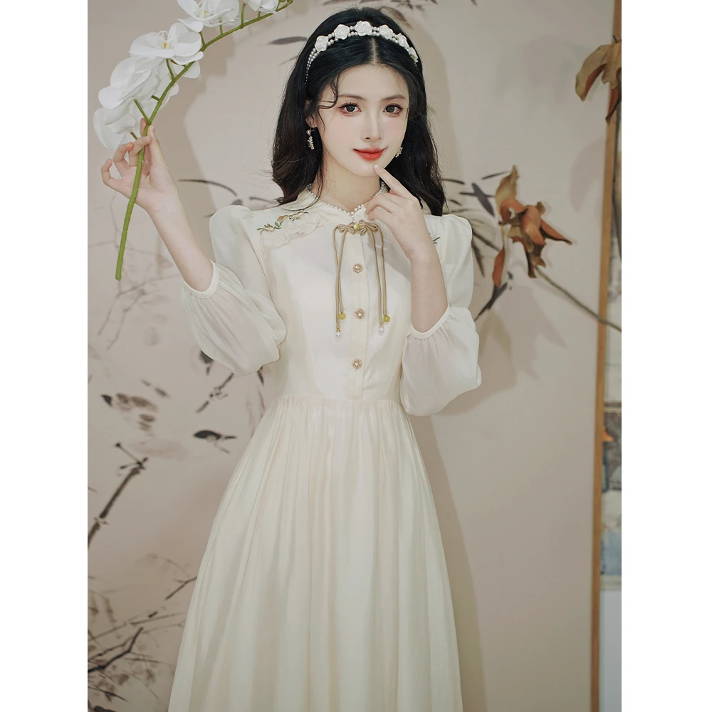 新中式国风立领改良旗袍日常可穿刺绣腰封仙气长裙春夏季女装6955