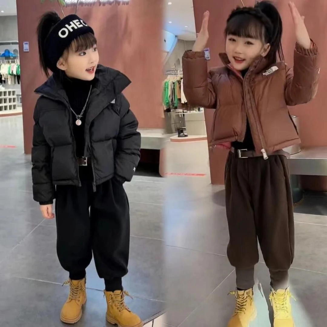 女童冬款服套装2023新款儿童洋气时髦百搭加绒哈伦裤两件套潮