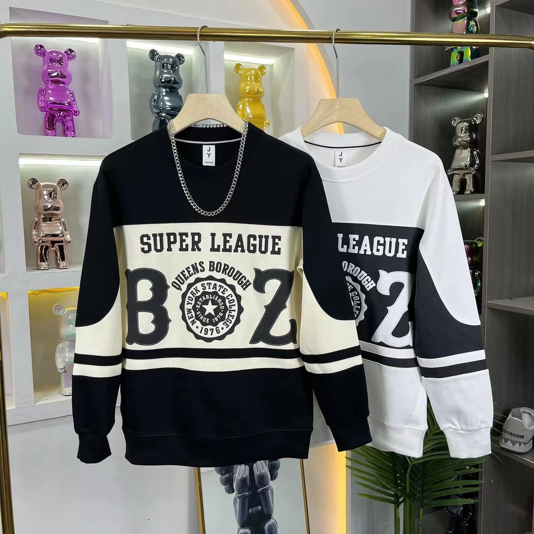 【冰总清仓】68044-春季时尚印花休闲拼接男士宽松圆领潮流百搭卫衣