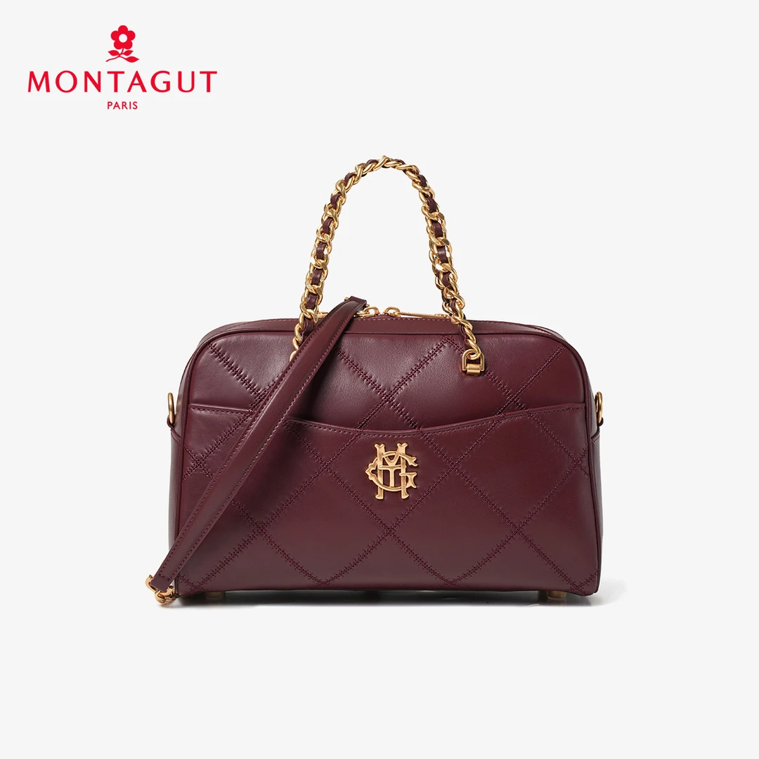 Montagut/梦特娇2025新款羊皮保龄球包女士通勤菱格爆款小香风包