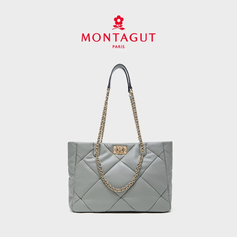 Montagut/梦特娇羊皮大容量托特包女士时尚经典百搭菱格手提包