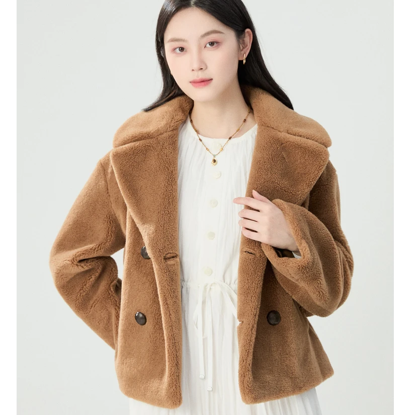 哥弟女士西装式气质时尚休闲大翻领短款环保保暖外套1400771