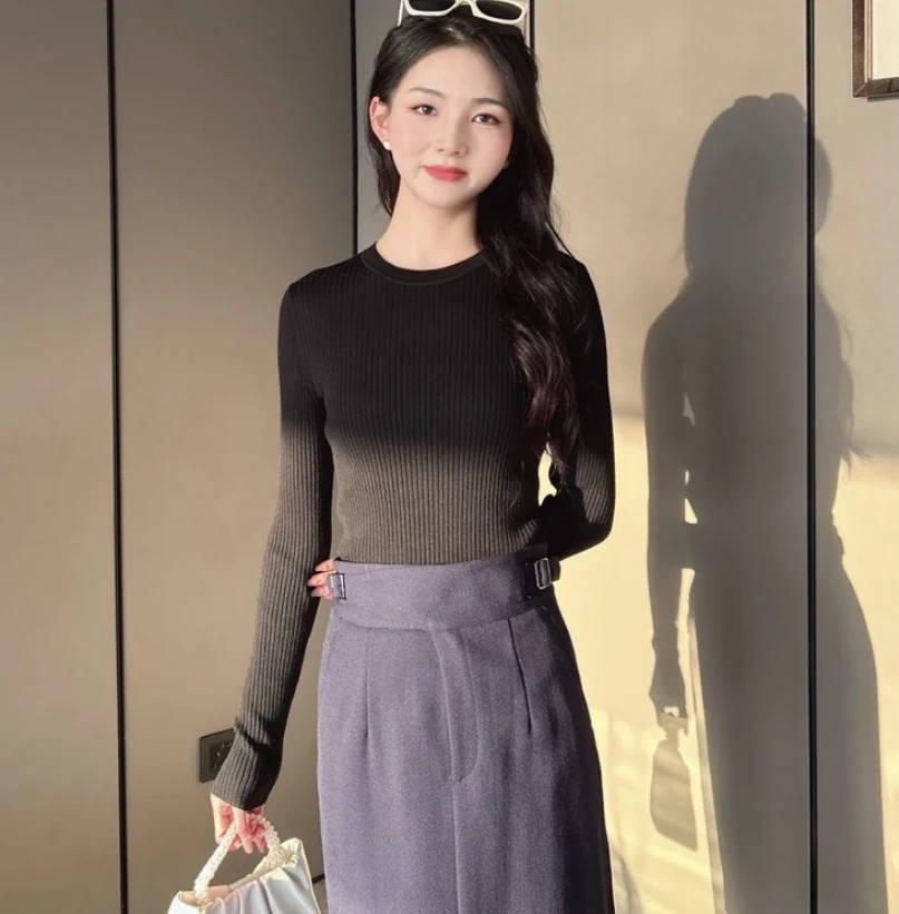 GIRDEAR/哥弟秋季修身圆领时尚百搭套头显瘦气质针织衫1399652