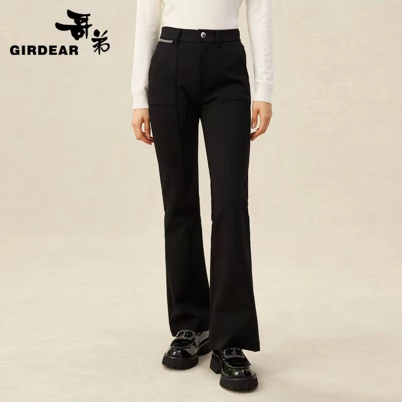 GIRDEAR/哥弟春夏新款简约休闲高腰时尚修身百搭微喇裤 1100429