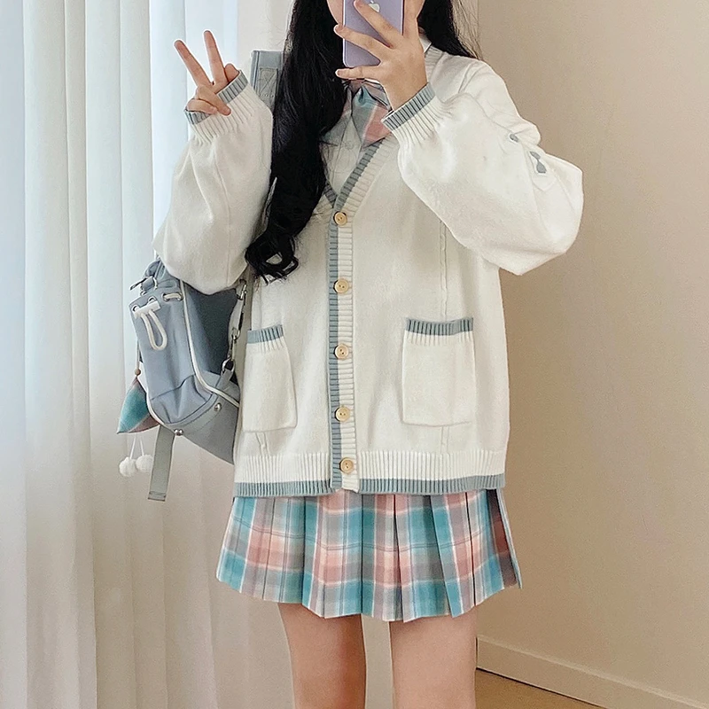瞳福掌柜原创正统JK制服格裙学院风套装灵鹿少女毛衣衬衫裙子套装