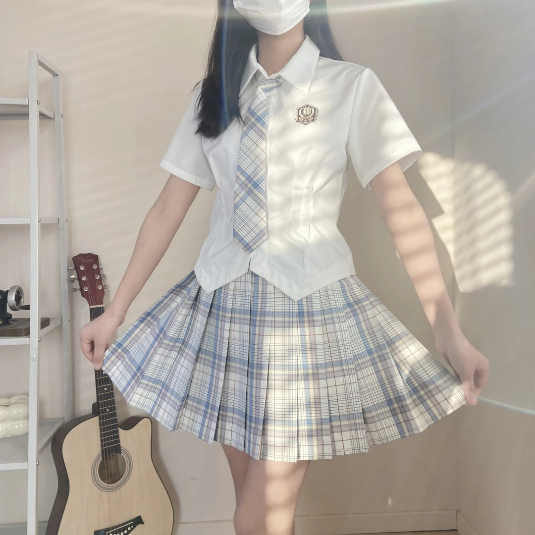 漫漫喜欢你+小松岛收腰衬衫 原创正统JK制服格裙夏天二次元漫画格