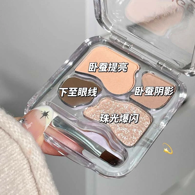 韩女妆四色眼影流光卧蚕粉盘珠光爆闪哑光高光修容眼影卧蚕一体盘
