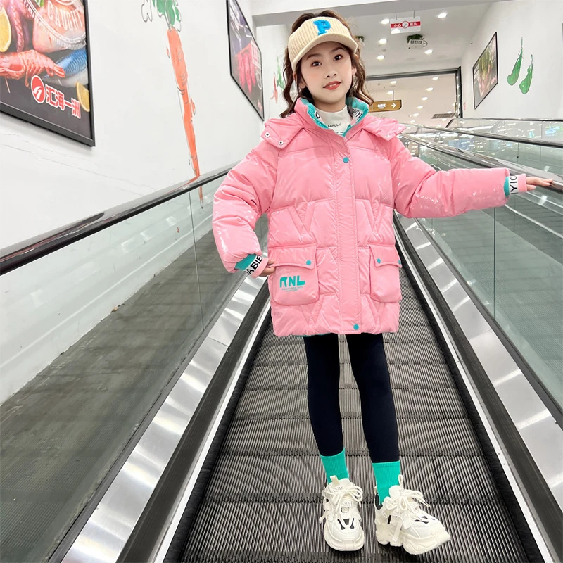 女童棉衣韩版中长洋气2022新款加绒加厚免洗冬季儿童棉衣时尚外套