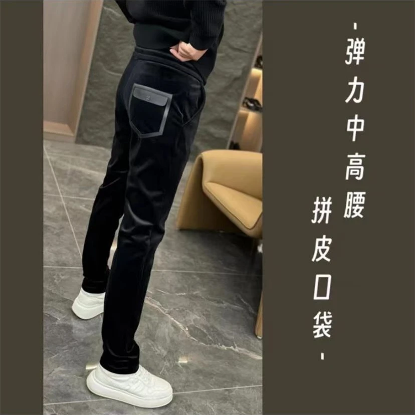 2025秋冬新款金丝绒裤子男潮流百搭修身直筒裤高档欧货帅气休闲裤