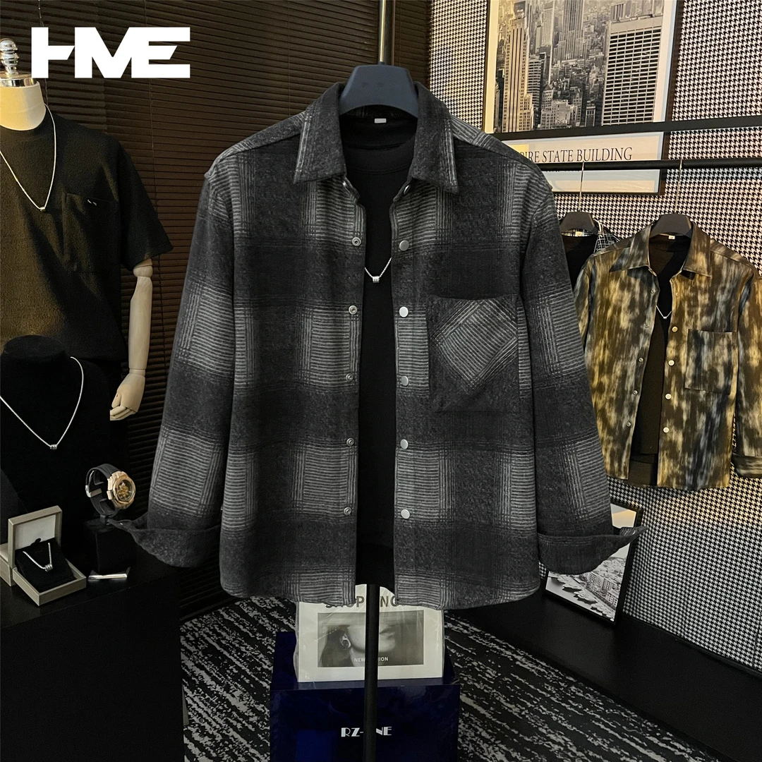 【HMEYAO】原创设计秋冬高定休闲潮流百搭格子做旧复古衬衫外套