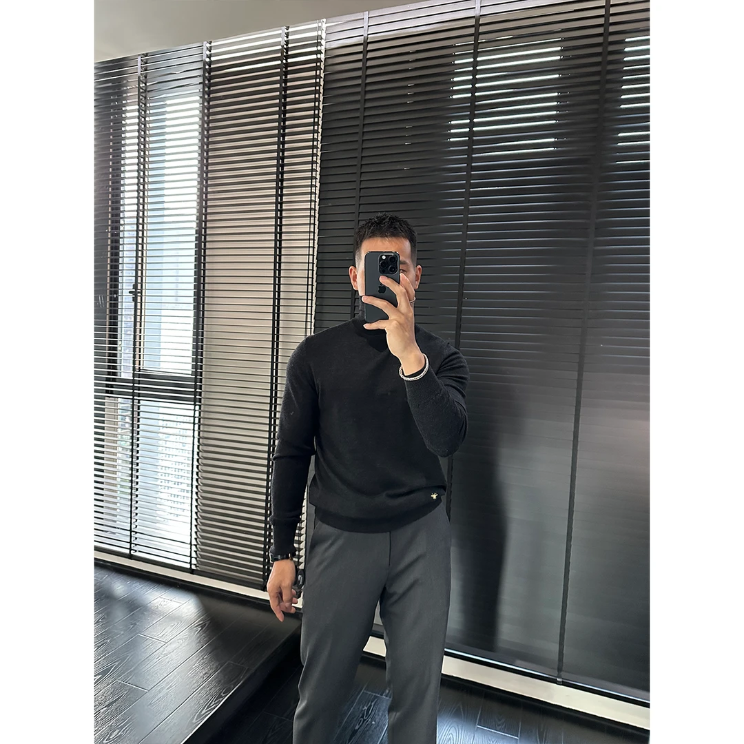 DANLANG 147# 经典小蜜蜂刺绣羊毛高领针织衫秋冬时尚男士高领