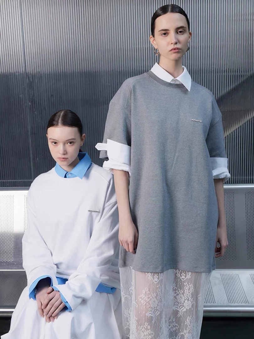 【新品】REFOUND TEN 24早秋新款拼接蕾丝宽松短袖连衣