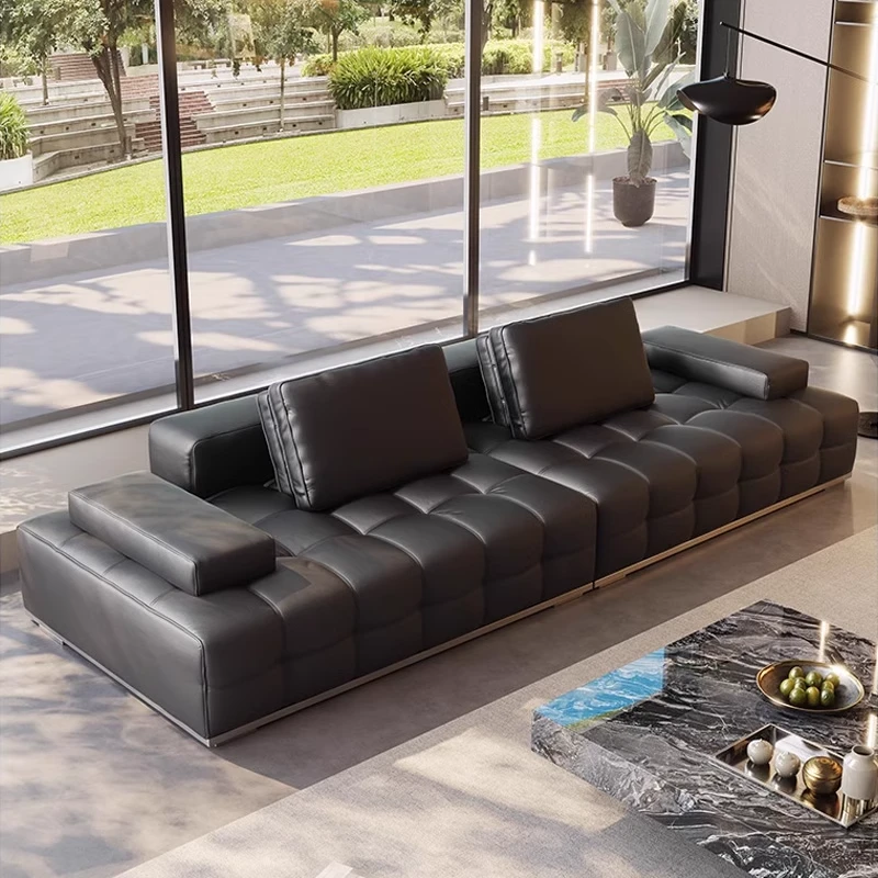 意大利原版劳伦斯沙发意式极简别墅横厅大平层松弛感皮艺真皮沙发