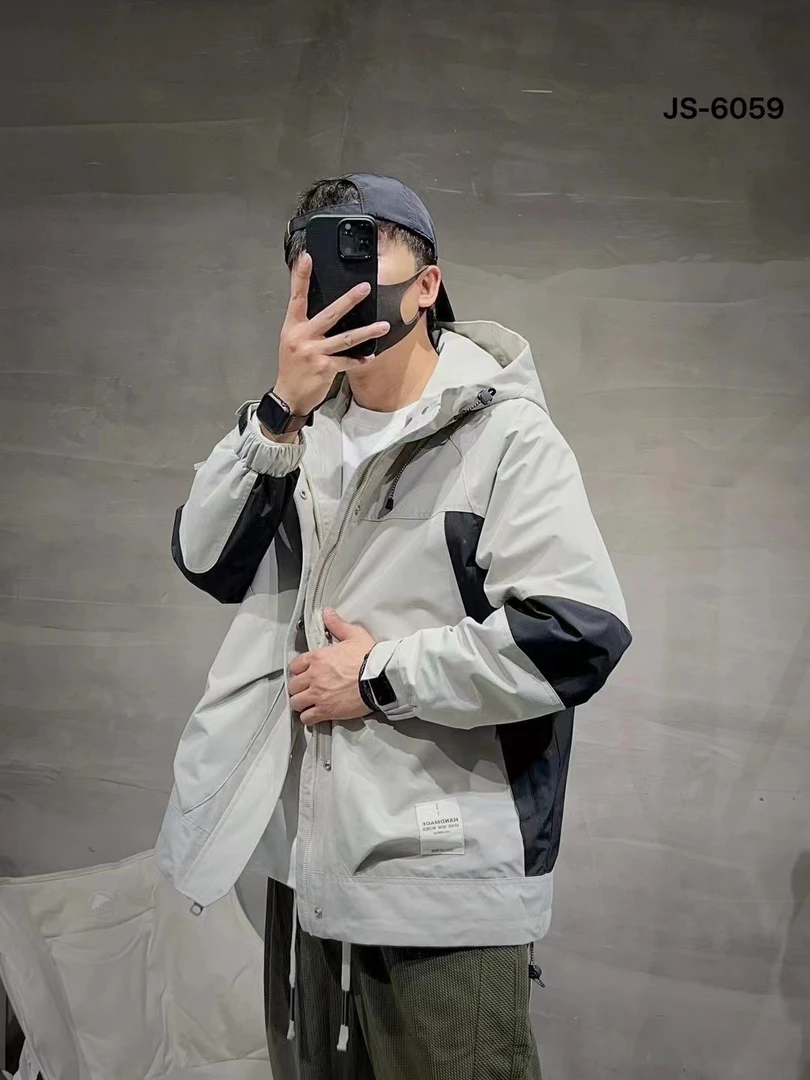 胖辉二棉连帽冲锋衣拼接时尚潮流防风外套6059运动户外