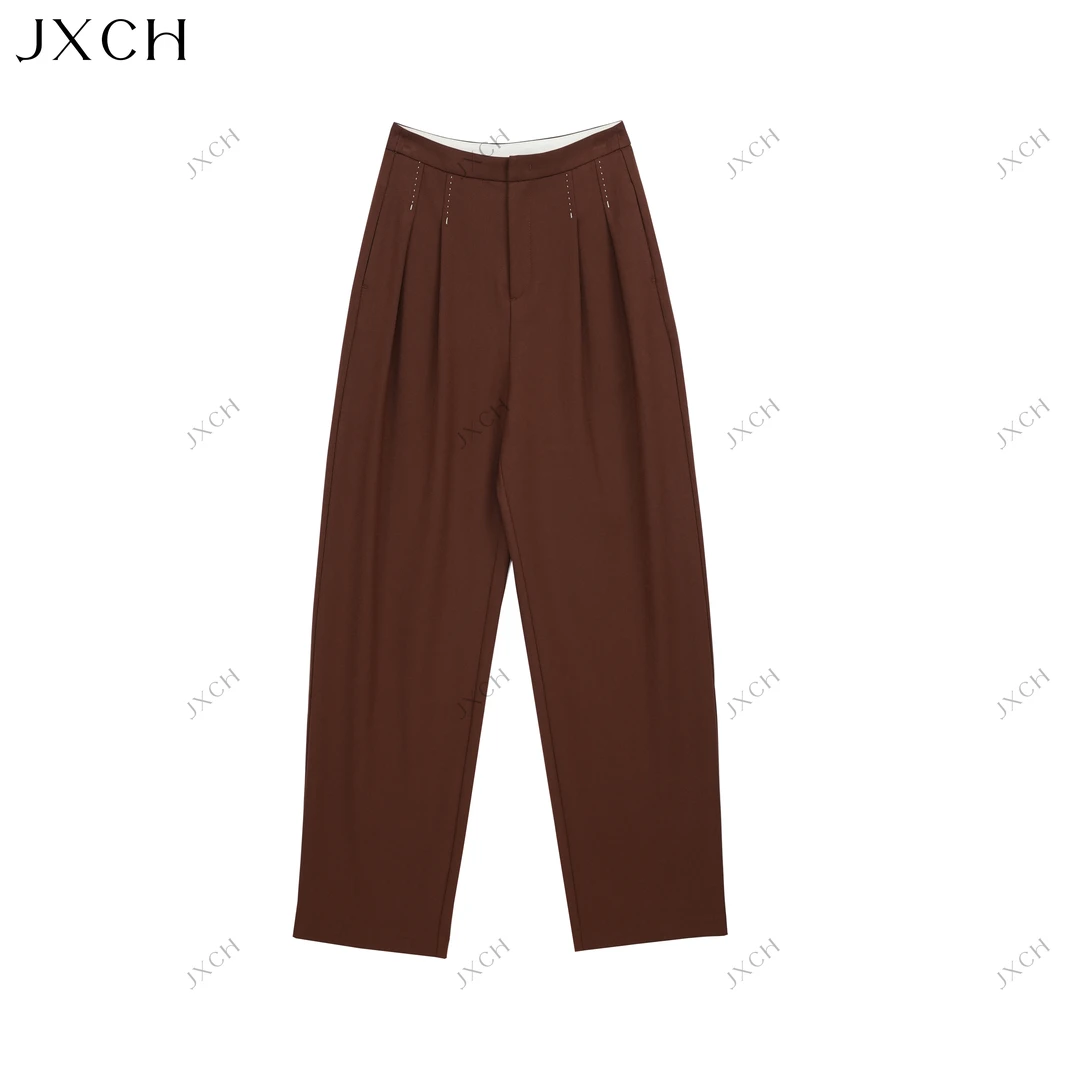 JXCH【设计感】早秋高腰显瘦镰刀裤明线直筒裤百搭显瘦西装阔腿长裤