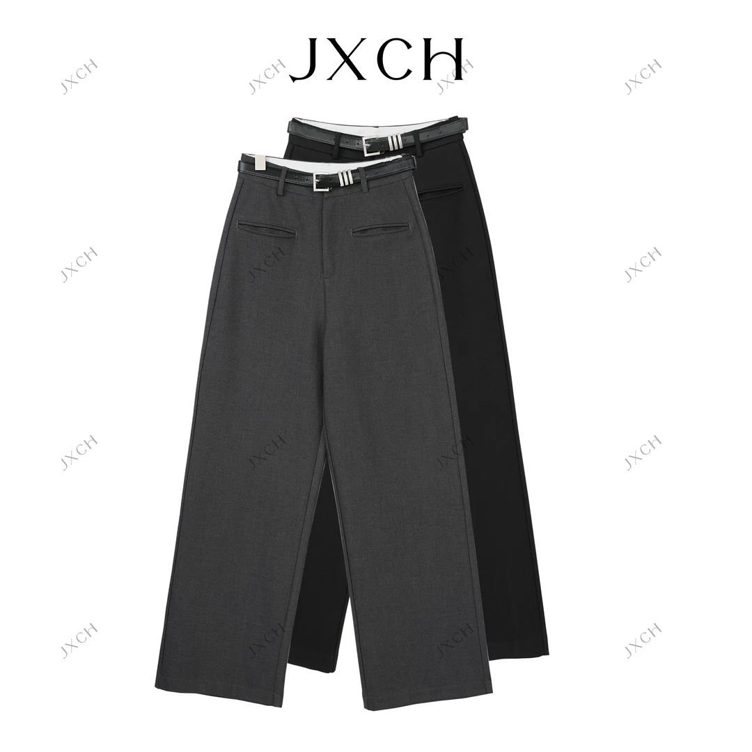 JXCH【百搭】秋冬加厚加绒显瘦高腰西装阔腿裤宽松垂感直筒休闲裤