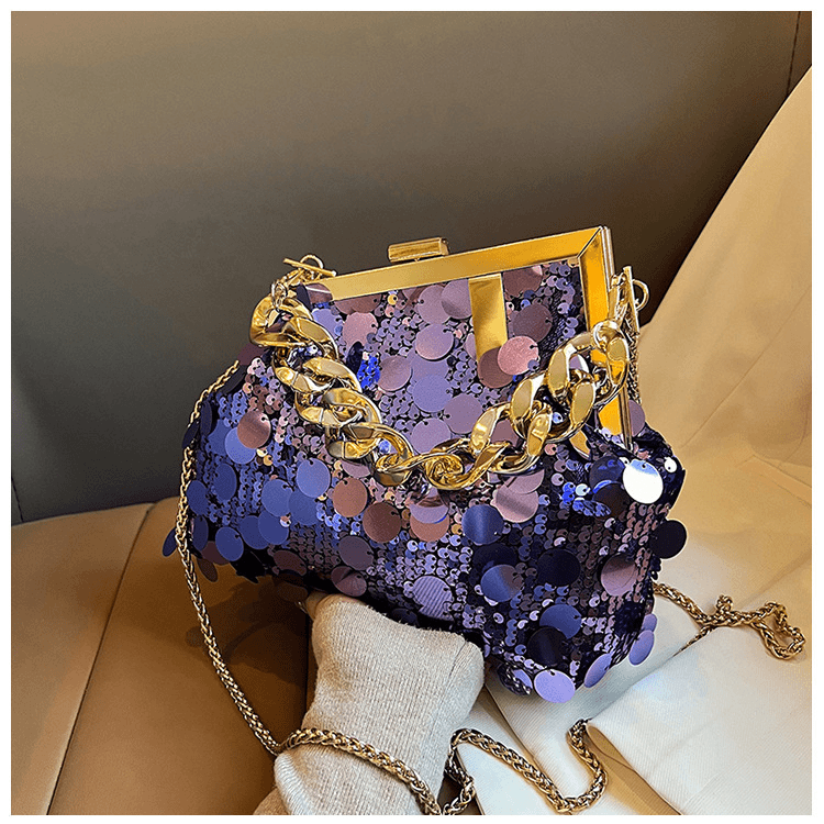 韩版质感包包女2024新款潮通勤链条斜挎包亮片链条单肩时尚夹口包