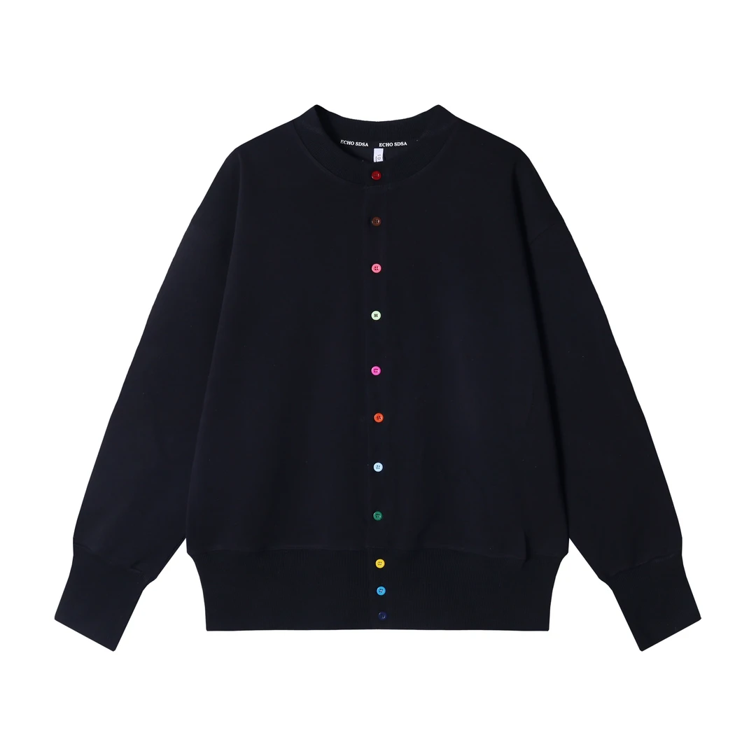 WY462新款时尚个性纯色彩色纽扣开衫卫衣外套休闲简约百搭上衣