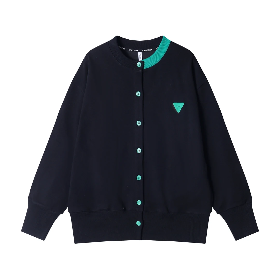 秋冬季新款时尚个性美式撞色倒三角纽扣开衫卫衣宽松百搭潮流外套