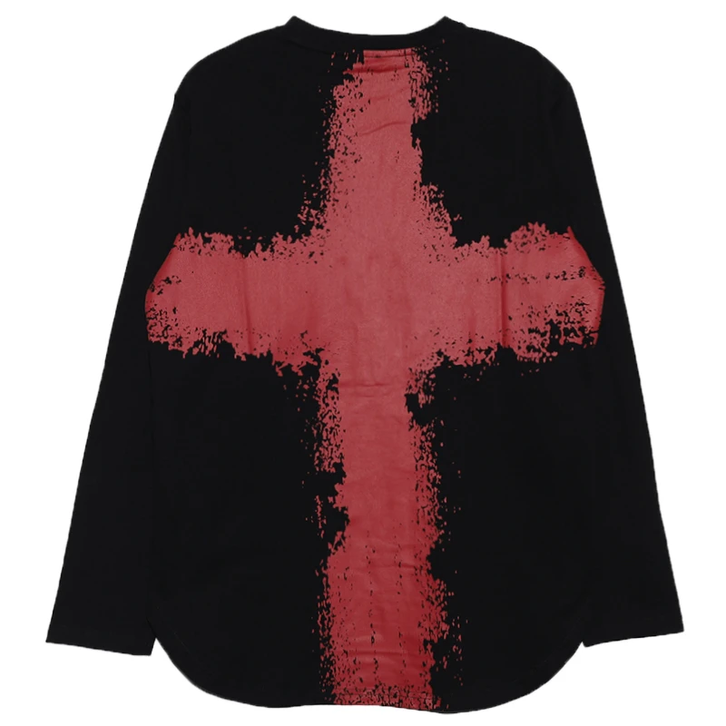 T475新款喷墨十字架设计圆领百搭T恤男女秋冬休闲宽松时尚长袖