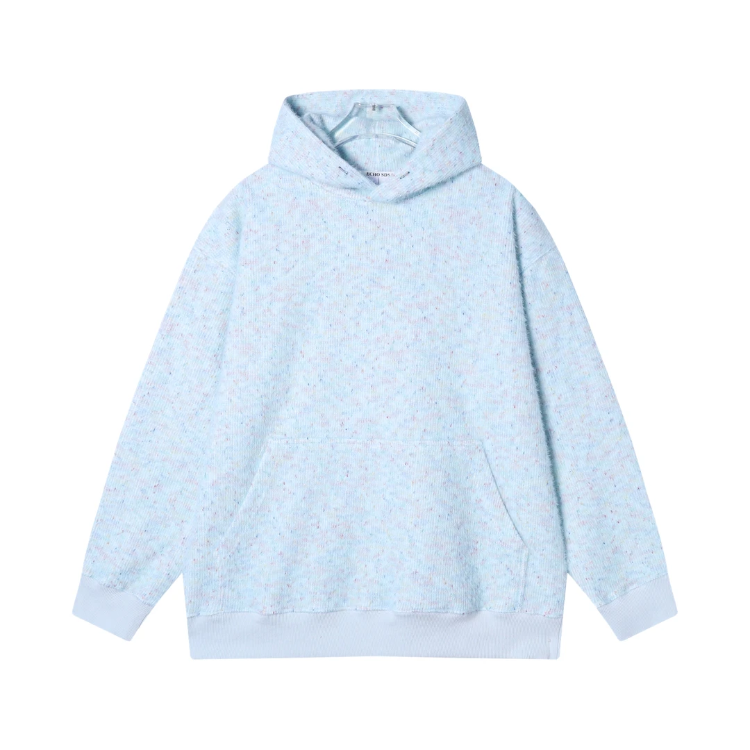 秋冬季新款日系小清新天空蓝针织连帽卫衣彩虹点简约百搭时尚长袖