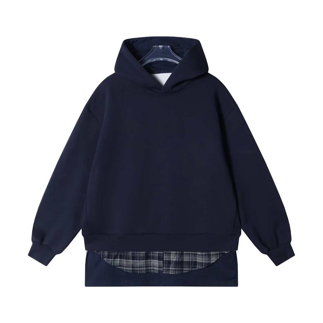 秋冬新款男士连帽纯色设计假三件拼接时尚日系风格长袖百搭卫衣