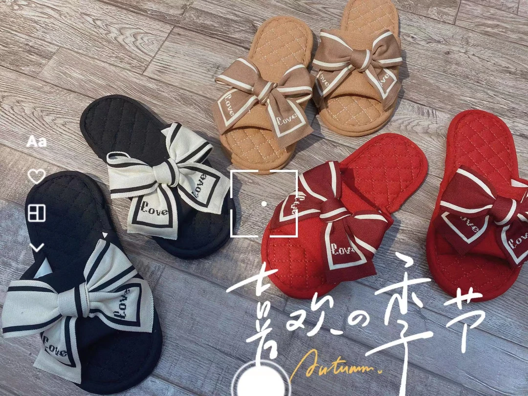 双层布底四季ins家居拖鞋夏季网红时尚软底蝴蝶结休闲凉拖鞋居家