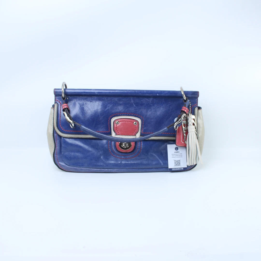 90新 COACH/蔻驰 蓝色翻盖单肩斜跨包