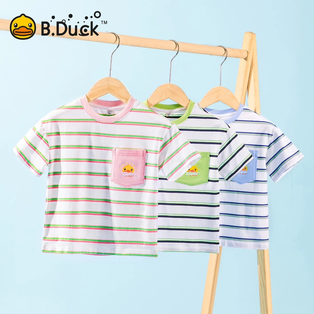 B.Duck小黄鸭儿童休闲宽松条纹短袖夏季新款男女童T恤 BF2501993