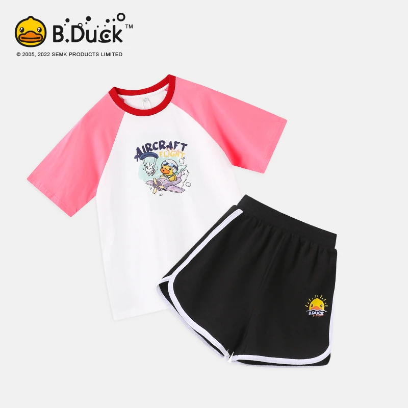 【组合】B.Duck小黄鸭儿童短袖T恤短裤套装夏季男女童新款时尚卡通