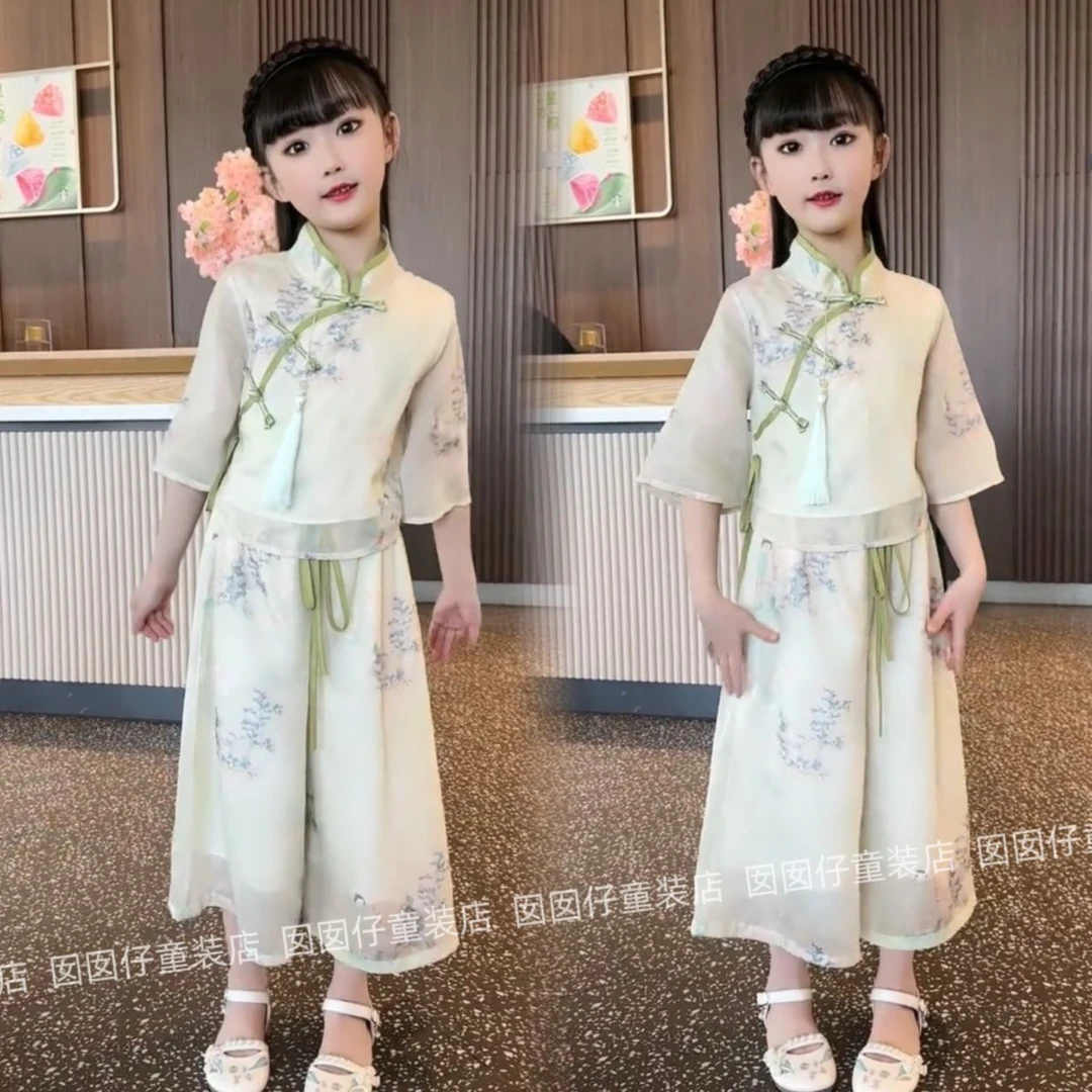 女童汉服夏季儿童国风表演套装2024新款女孩新中式洋气流光风旗袍
