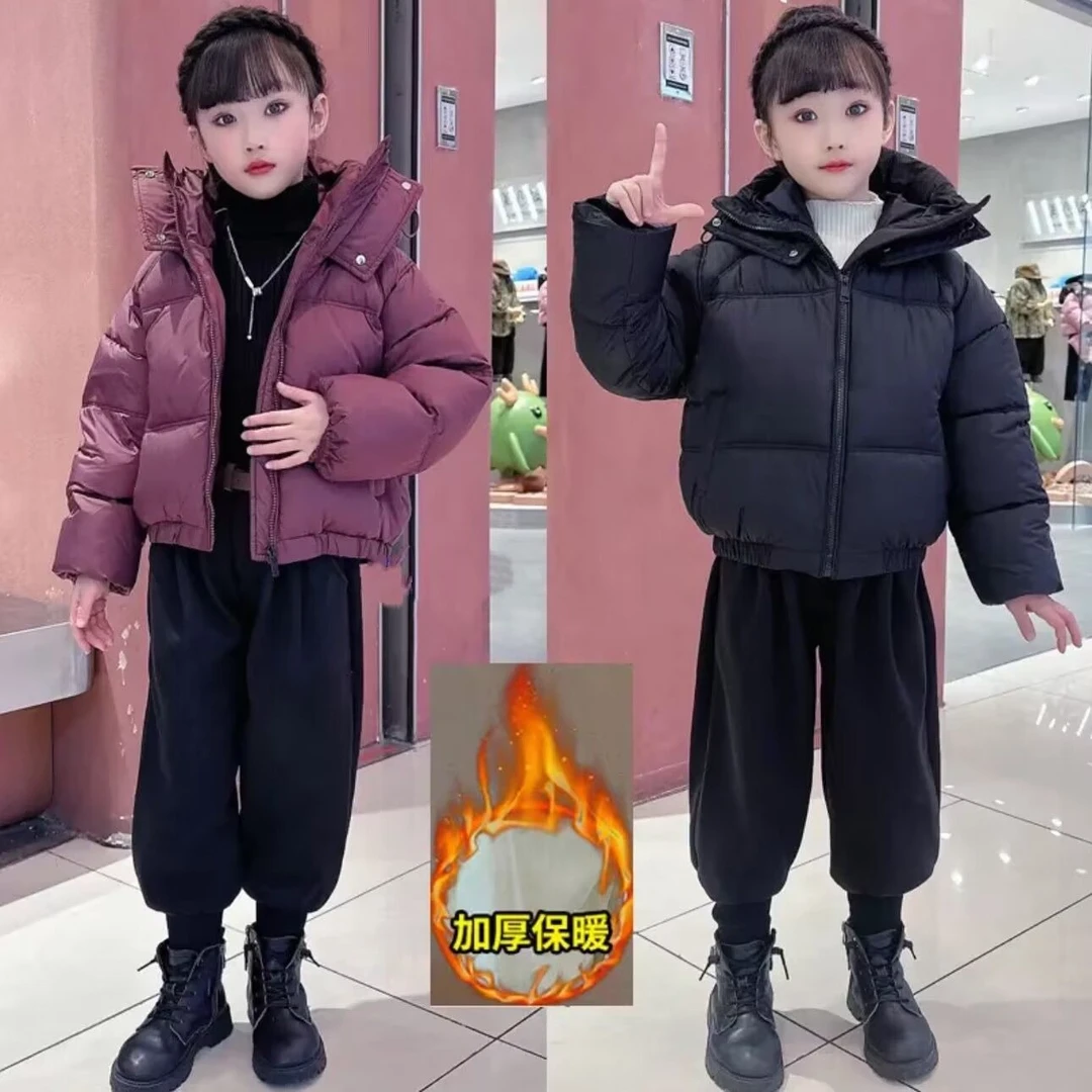 女童冬装短款棉衣2024新款洋气棉袄面包棉服加厚外套冬季加绒裤子