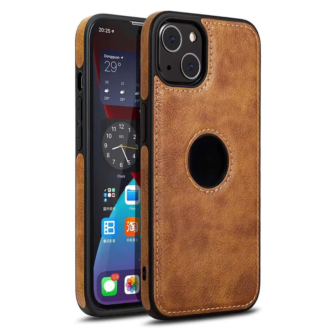 高档商务风皮纹手机壳iPhone15Pro max轻奢苹果14/13防摔简约皮质