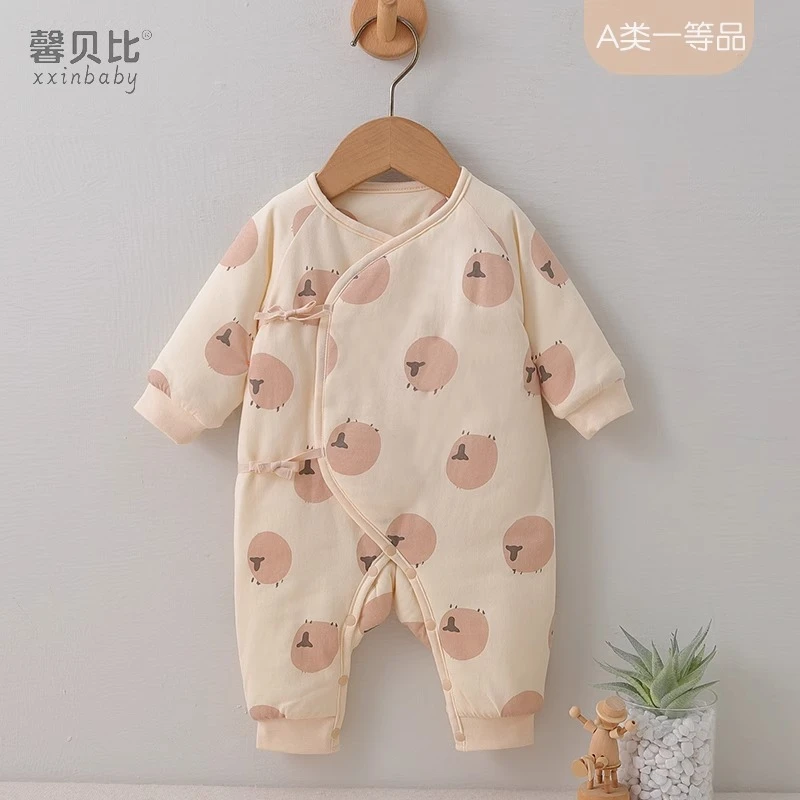 馨贝比新生新生儿衣服秋冬夹棉连体衣宝宝和尚服外穿保暖冬装棉服