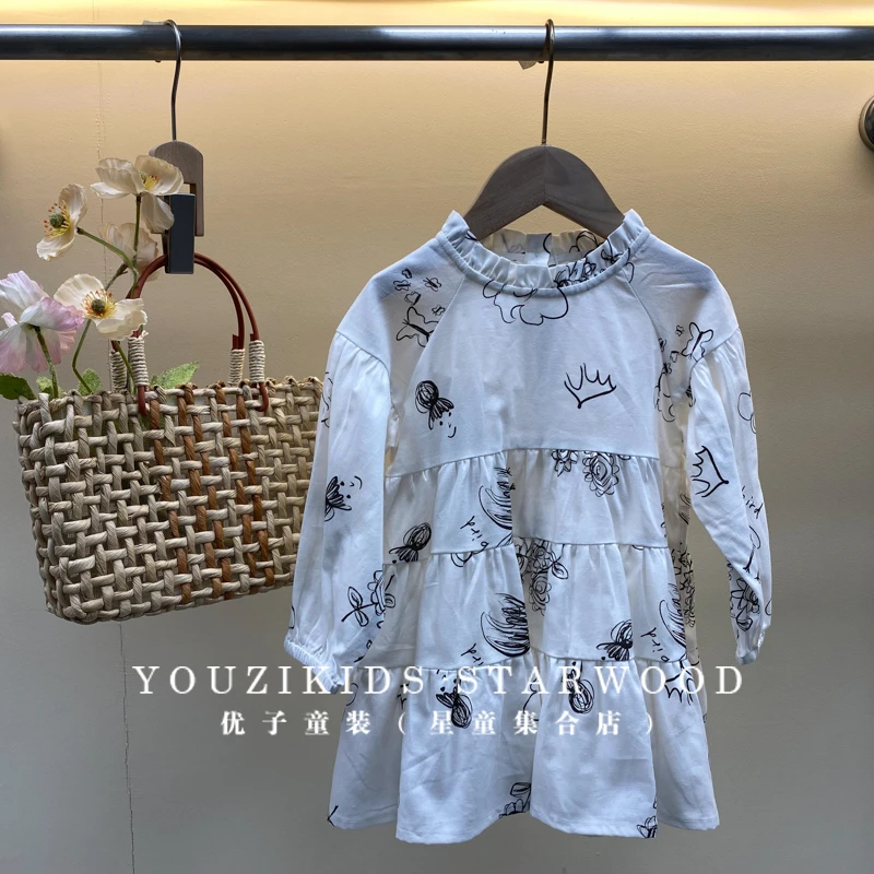 哎蔴蔴【春款浮力】春秋儿童连衣裙9012003女童纯棉满印蛋糕连衣裙