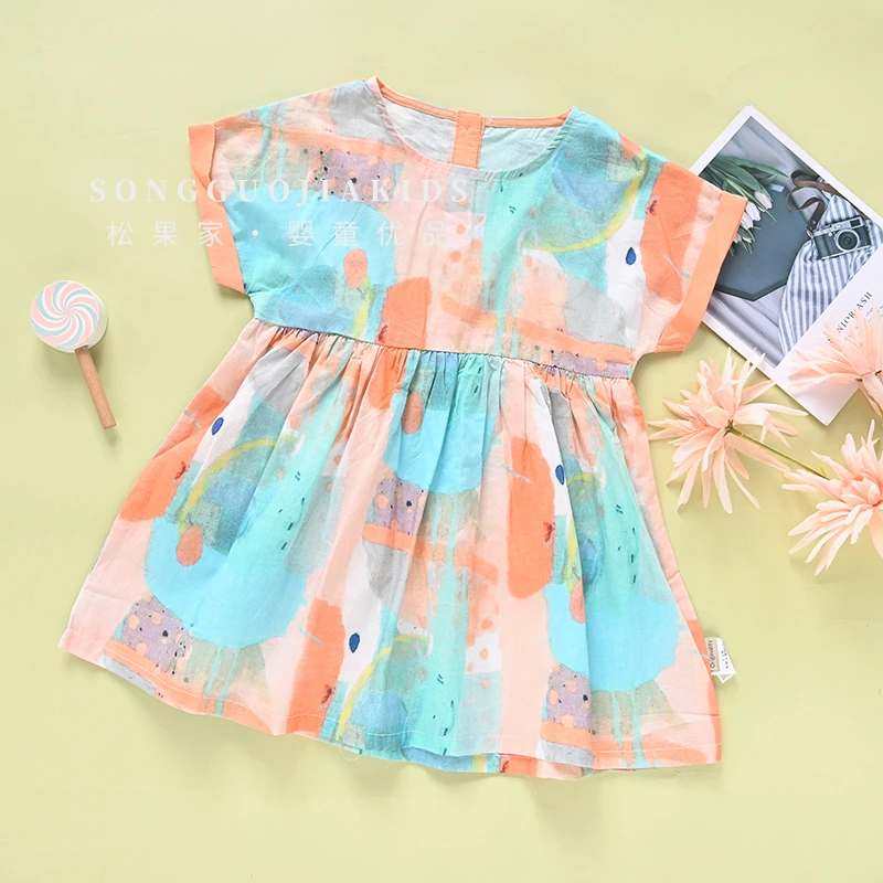 哎蔴蔴【八月青仓】夏季儿童衬衫裙9122014女童宝宝纯棉满印连衣裙