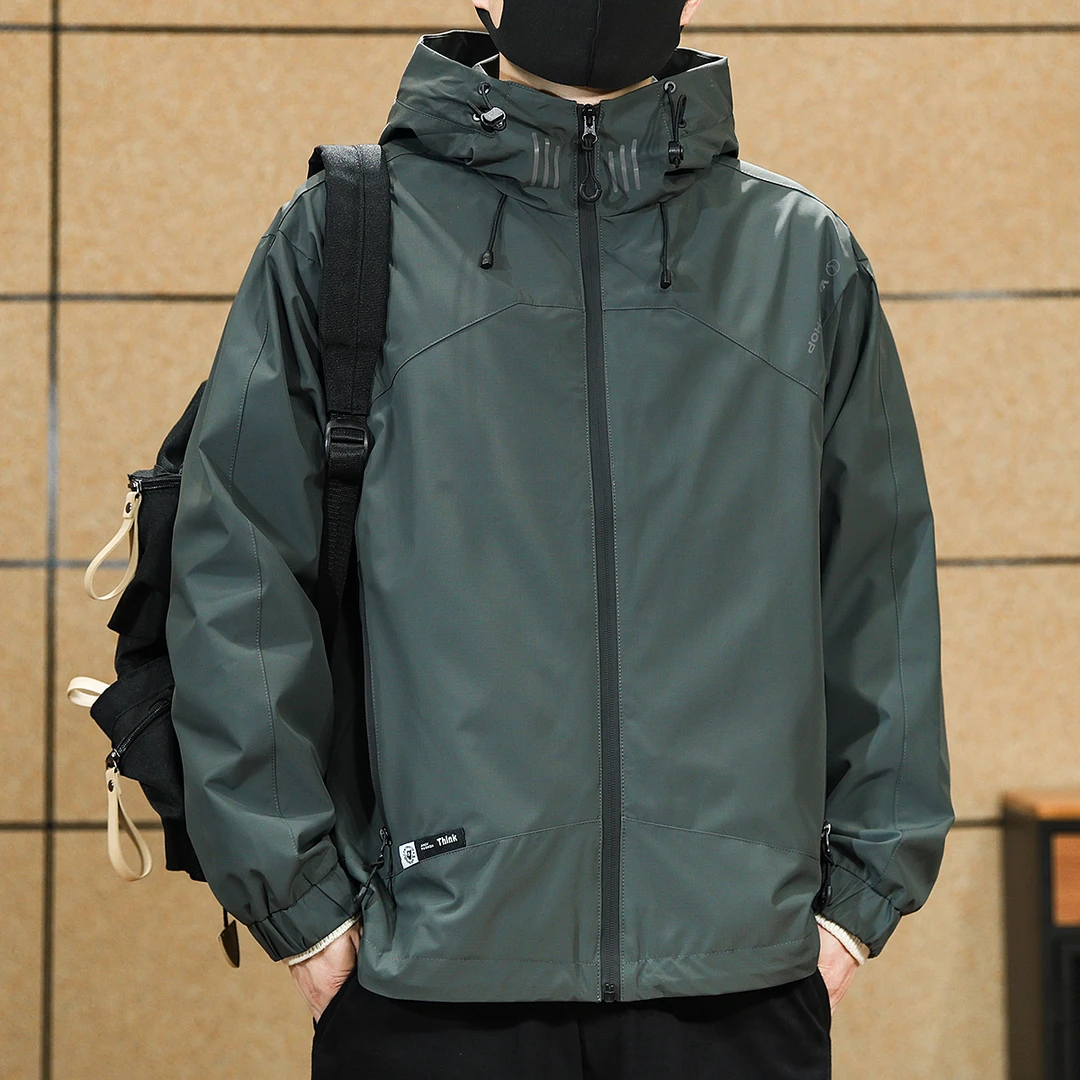 防水户外连帽休闲夹克男秋季登山宽松大码外套男士简约百搭上衣服