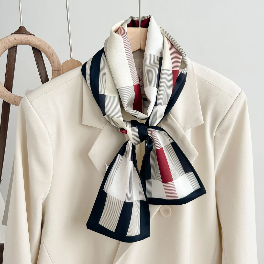 女士时尚飘带头带多功能仿真丝小领巾绑发带头巾腰带网红新款