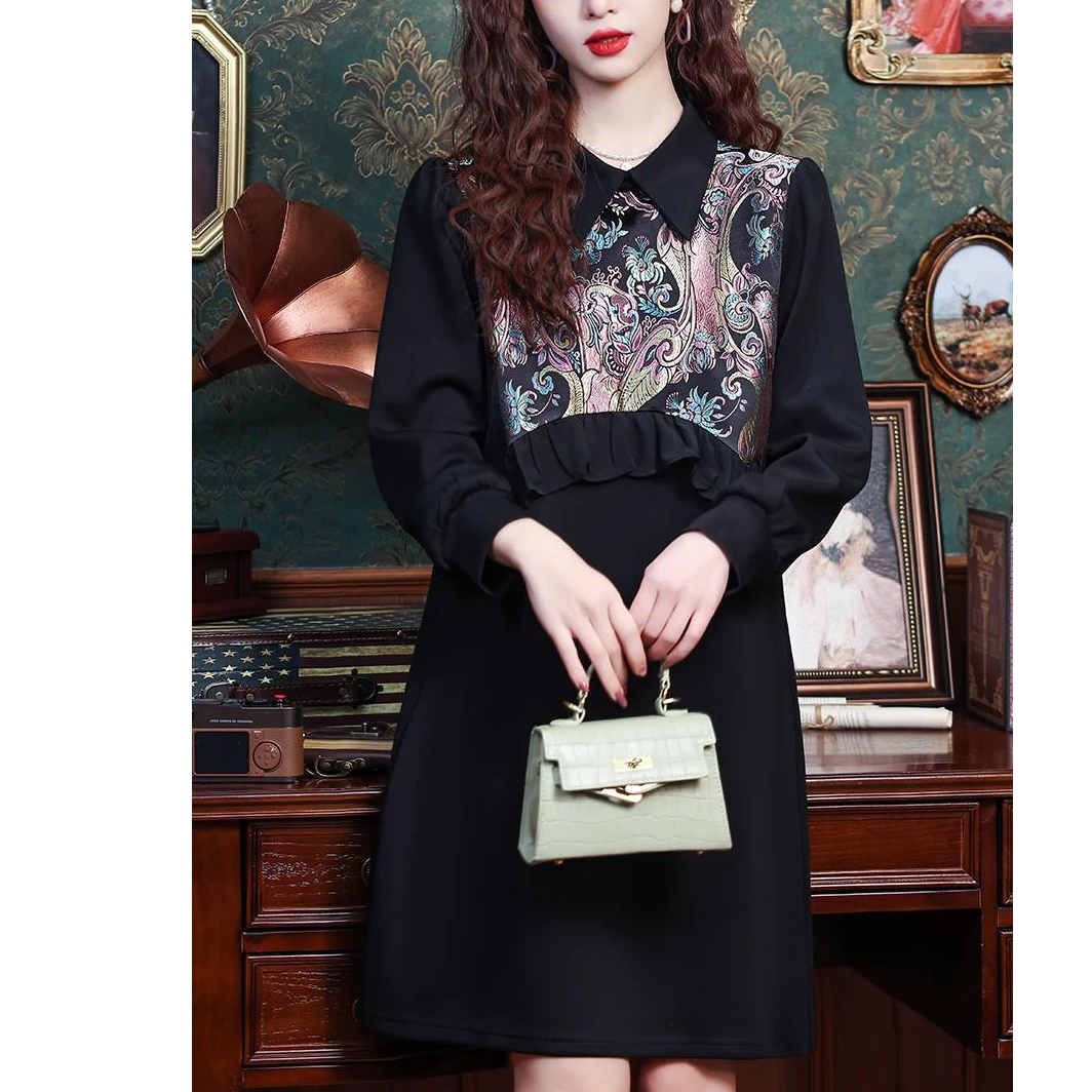 高级感国风拼接连衣裙女2024早秋新款时尚大码减龄气质小香风裙子