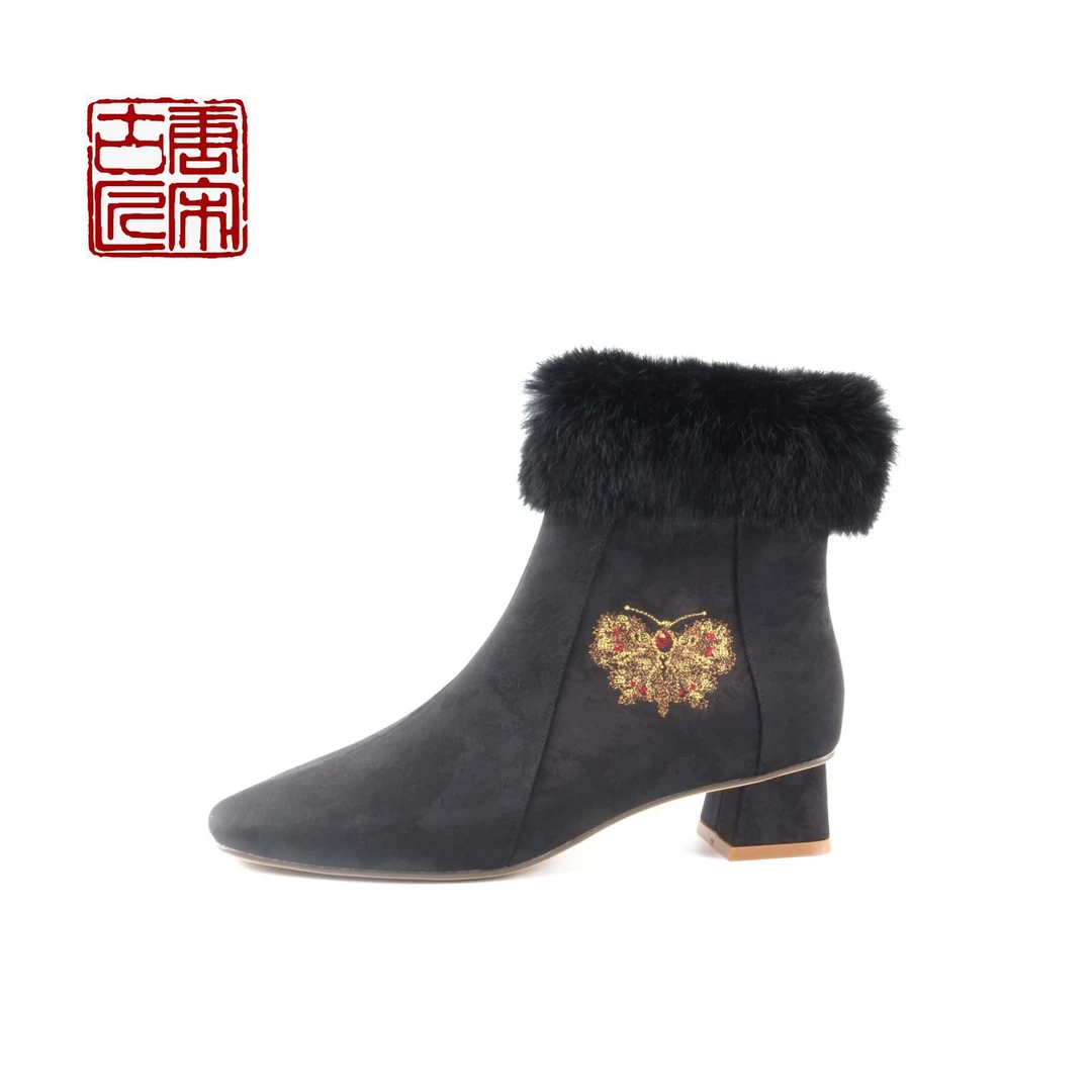 唐宋·古匠【凤飞蝶舞】新中式国风时尚典雅百搭桑蚕丝手工女靴H215